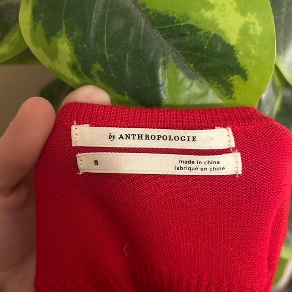 NWT Anthropologie Jamie Open Shoulder Square Long Sleeve Red Knit Top - Picture 6 of 7